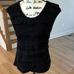 💙 LOFT- Black Ruffled Women's Top SIZE MEDIUM PETITE